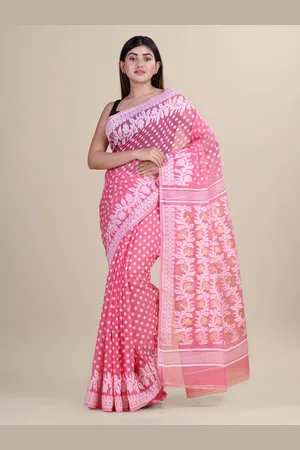 Laa Calcutta Floral Silk Cotton Jamdani Saree