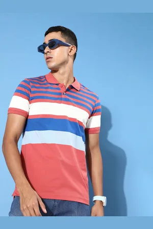 Mast & Harbour Men Dusty Rose Polo Collar Nostalgic Back To School Retro Streaks T-shirt
