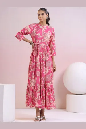 JISORA Women Floral Printed Russian Silk Dress