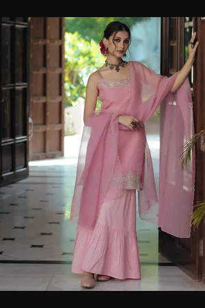 anayna Women Embroidered Regular Kurta with Sharara & With Dupatta