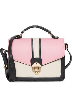 Leather Retail Pink Colourblocked PU Structured Satchel