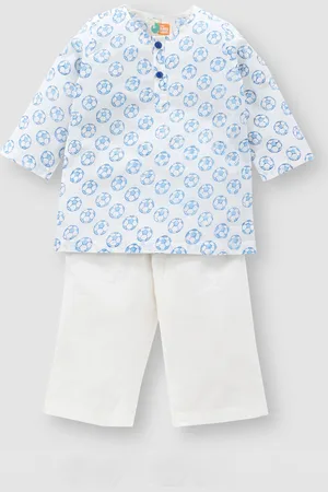 THE BABY LABEL Kids Blue Pure Cotton Hand-Block Printed Kurta Pyjama Set
