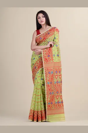 Laa Calcutta Ethnic Motifs Silk Cotton Jamdani Saree