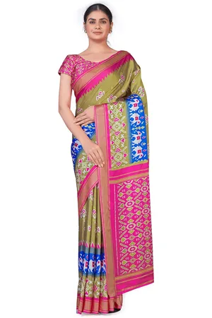 MONJOLIKA FASHION Olive Green & Pink Ethnic Motifs Zari Silk Blend Banarasi Saree