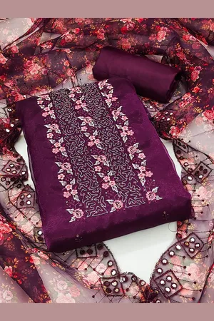 Ishin Floral Embroidered Sequinned Organza Unstitched Dress Material