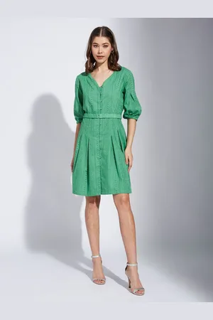 Latin Quarters Women Self Design Cotton Fit and Flare Above Knee Dress