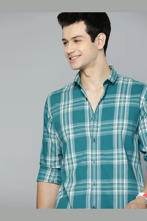 Mast & Harbour Men Blue & White Pure Cotton Tartan Checked Casual Shirt