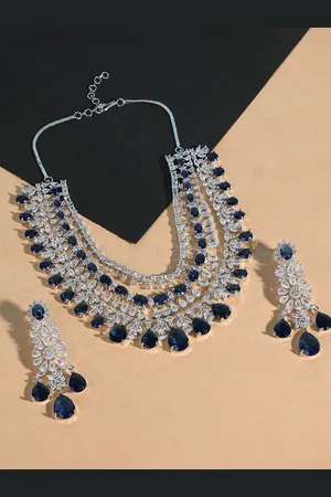 AURAA Trends Silver-Plated AD Stone Studded Jewllery Set