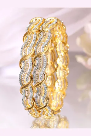 Rubans Set of 2 Rhodium & 18K Gold-Plated Cubic Zirconia Studded Premium Bangles