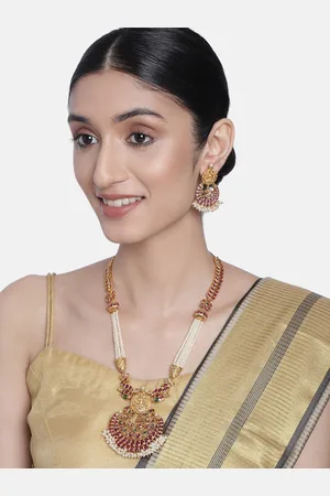 Peora Gold-Toned & Pink South Indian Traditional Style Jewellery Set