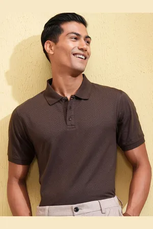 LocoMotive Premium Men Textured re Button Placket Polo Collar Slim Fit Tshirt