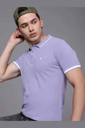 WROGN Men Purple Polo Collar Slim Fit Pure Cotton T-shirt