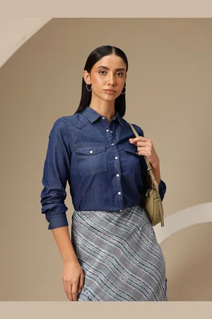 Chemistry Solid Denim Pure Cotton Opaque Casual Shirt
