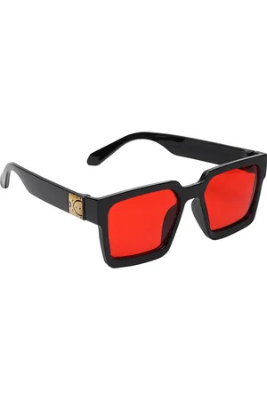 GARTH Unisex Red Lens & Black Square Sunglasses with UV Protected Lens JM_RED_GRT
