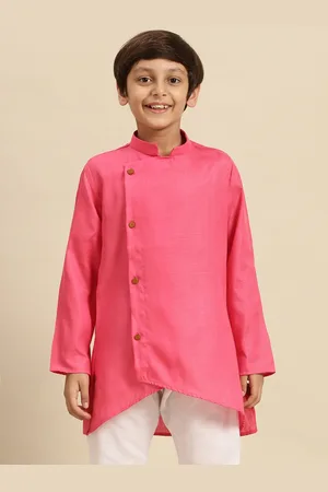 Sanwara Boys Pink Cold-Shoulder Sleeves Thread Work Pastels Kurta