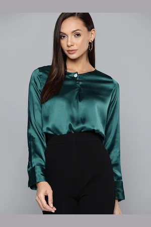 Chemistry Green Solid Satin Top