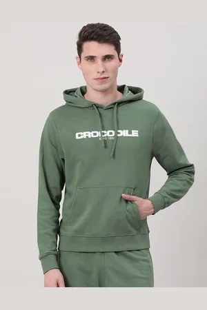 Crocodile Brand Logo Printed Hooded Cotton Sweatshirt