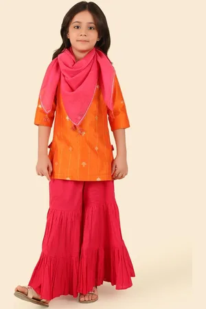 Fabindia Girls Floral Regular Kurta with Sharara & With Dupatta