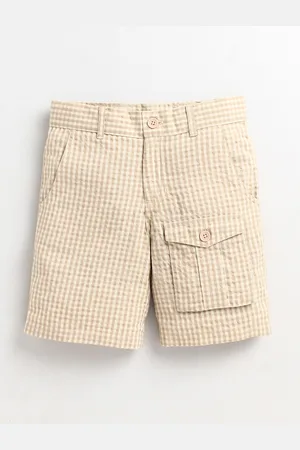 Cherry Crumble Boys Beige Checked Pure Cotton Shorts
