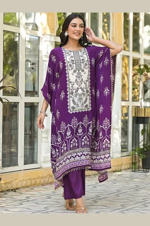 AUTUMN LANE Ethnic Motifs Printed Round Neck Kaftan Kurta With Trouser