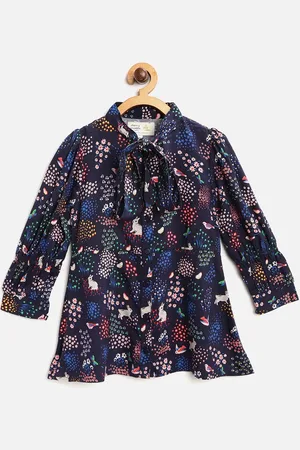 Cherry Crumble Girls Navy Blue Printed Shirt Style Top