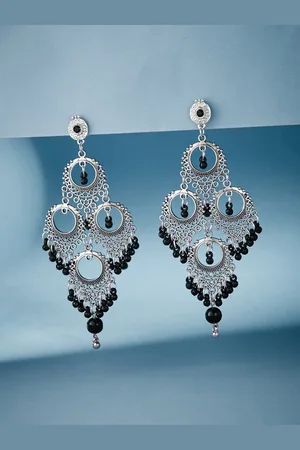 ATIBELLE Silver-Plated German Silver Beads Beaded Contemporary Oxidised Drop Earrings