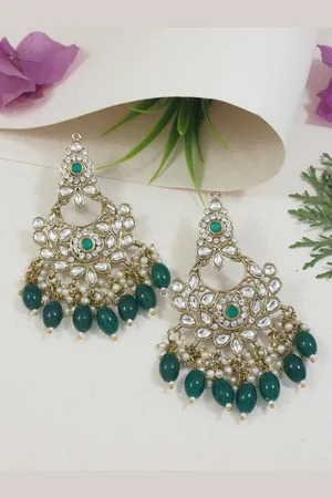 I Jewels Gold-Plated Kundan Contemporary Chandbalis
