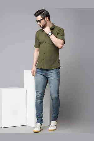Rigo Men Waffle Textured Cotton Knitted Slim Fit Casual Shirt