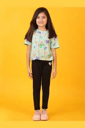 Anthrilo Girls Printed Round Neck T-shirt With Leggings
