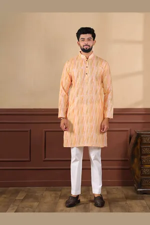 Koshin Abstract Printed Mandarin Collar Linen Kurta