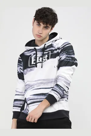 Highlander Men White & Black Printed Hooded Sweatshirt