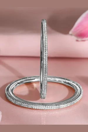 Rubans Set of 2, Rhodium-Plated Sparkling Cubic Zirconia Studded Premium Bangles