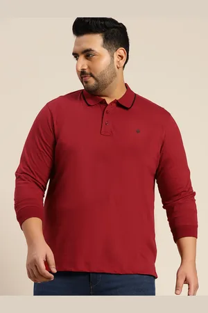 Sztori Men Plus Size Red Solid Polo Collar T-shirt