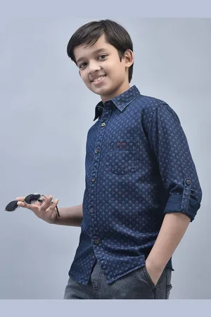 Crimsoune Club Boys Floral Printed Classic Slim Fit Cotton Casual Shirt