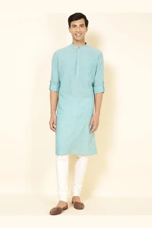 Fabindia Mandarin Collar Long Sleeves Pure Cotton Kurta with Churidar & Nehru jacket