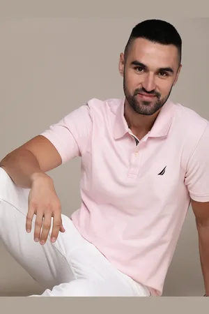 Nautica Men Pink Solid Polo Collar T-shirt