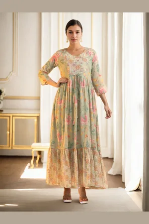 Jaipur Floral Embroidered A-Line Midi Dress