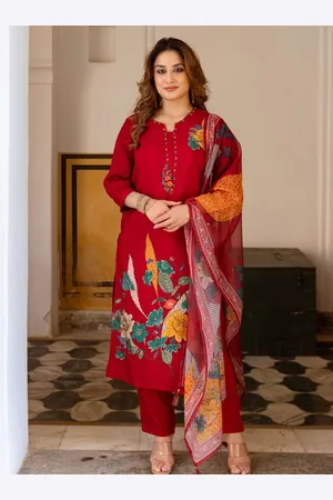 AUTUMN LANE Women Floral Printed Regular Kurta with Trousers & With Dupatta