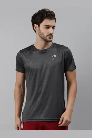 FUAARK Men Charcoal Grey Slim Fit Geometric Print Round Neck Training T-shirt
