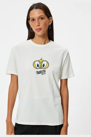 Koton Women Graphic Printed Round Neck Cotton Oversized T-Shirt