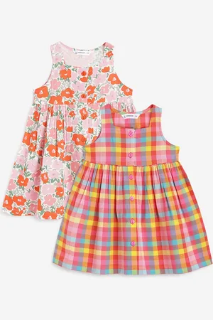 Campana Girls Pack of 2 Checked Cotton Round Neck Sleeveless Fit & Flare Casual Dresses