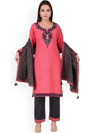 Elthia Floral Yoke Designed Regular Thread Work Kurta With Trousers & Dupatta