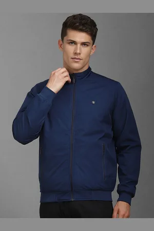 Louis Philippe Men Mock Collar Solid Casual Bomber Jacket