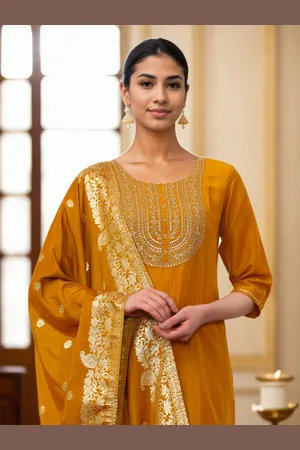Jaipur Women Embroidered Regular Zardozi Kurta with Trousers & With Dupatta