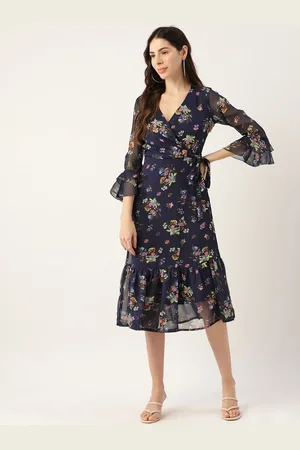 Chemistry Floral Bell Sleeve Georgette A-Line Midi Dress