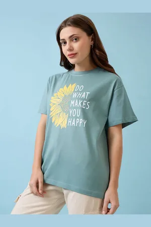 Mast & Harbour Women Graphic Printed Round Neck Cotton Oversized T-shirt