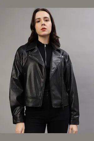 DKNY Lapel Collar Crop Leather Jacket