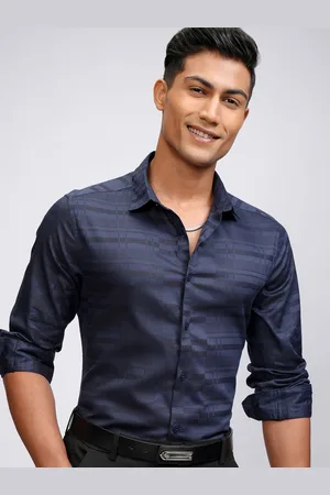 Highlander Men Slim Fit Spread Collar Textured Cotton Formal Shirt