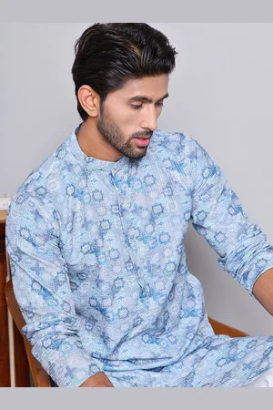 Jompers Geometric Printed and Embroidered Sequinned Straight Kurta with Pyjamas