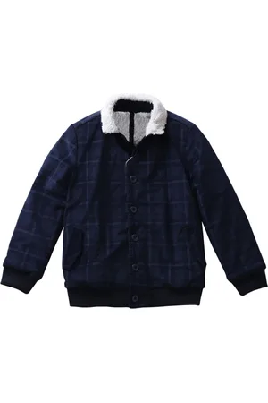 UNDER FOURTEEN ONLY Boys Navy Blue & White Checked Cotton Bomber Jacket
